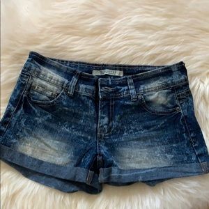 Acid wash denim shorts